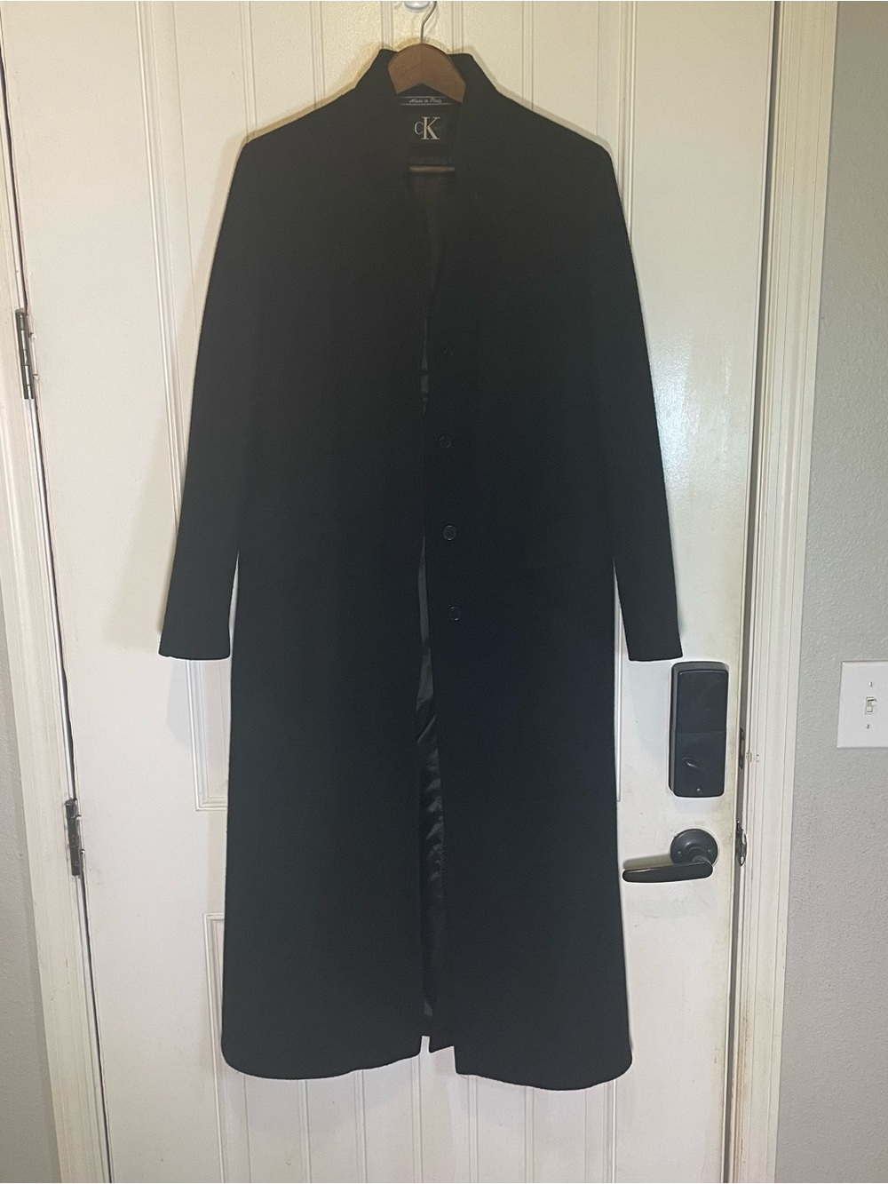 Calvin Klein Black Long Trench Coat with Clean Front